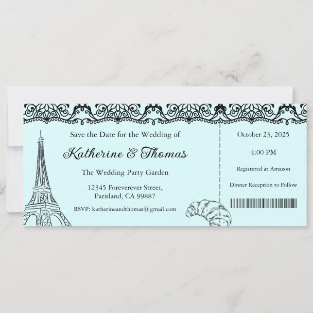 Wedding Invitation, Wedding Stationary, Paris  Invitation (Front)