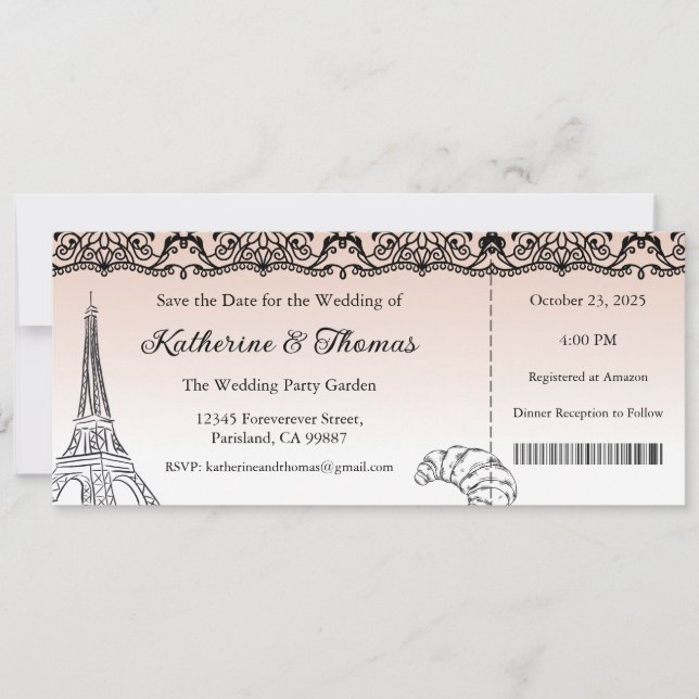 Wedding Invitation, Wedding Stationary, Paris  Invitation (Front)