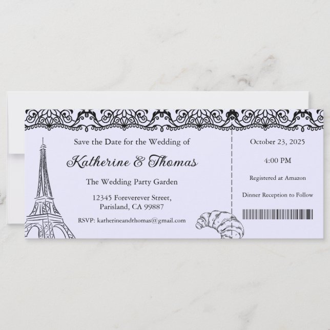 Wedding Invitation, Wedding Stationary, Paris  Invitation (Front)