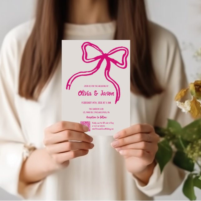 Wedding invitation whimsical bow pink (Creator Uploaded)