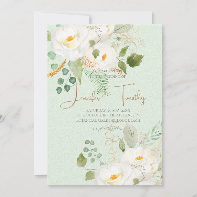 Wedding Invitation white camellia  flowers  (Front)