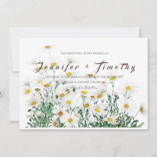Wedding invitation white daisy ink and watercolor