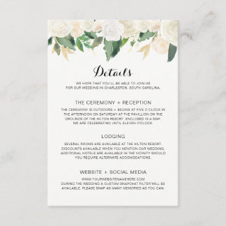 Wedding Invitation White Flowers - Details Card