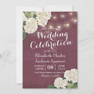 wedding invitation White Hydrangeas String Lights