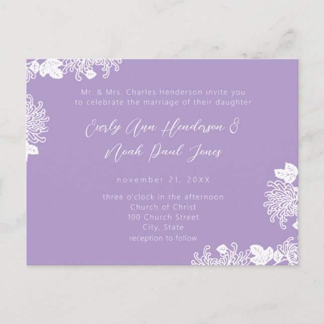 Wedding Invitation White Lilac Vintage (Front)