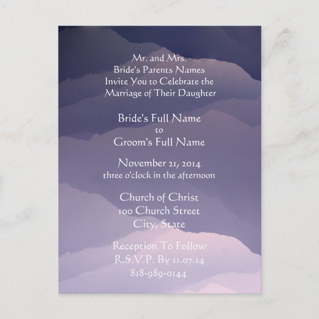 Wedding Invitation White On Misty Purple (Front)