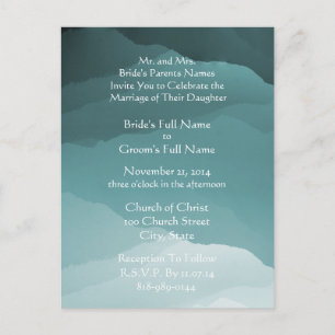 Wedding Invitation White On Misty SeaBlue Postcard