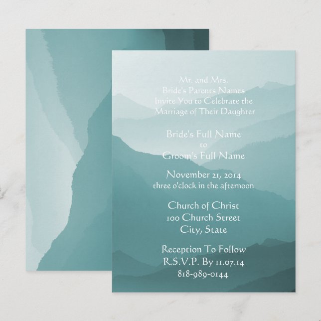 Wedding Invitation White On Misty SeaBlue Postcard (Front/Back)