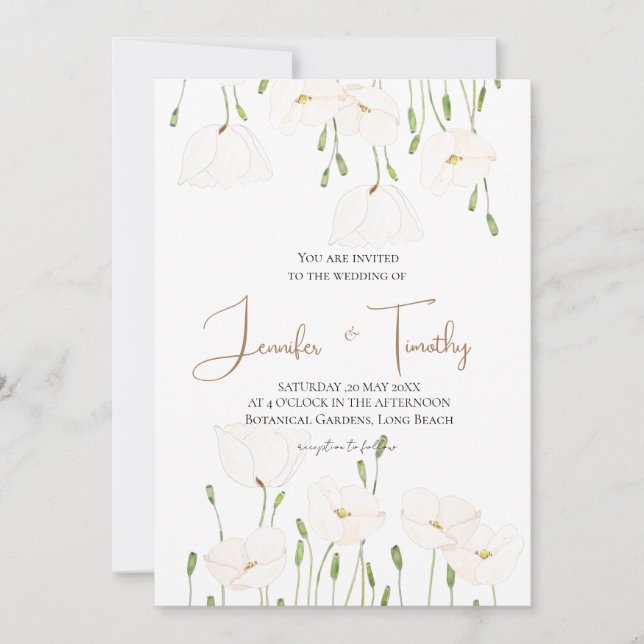 Wedding Invitation white poppy flowers  (Front)