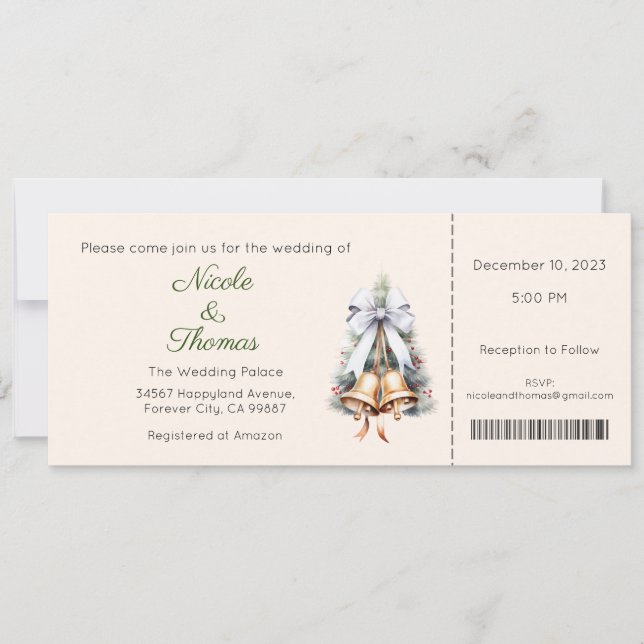 Wedding Invitation, Winter Wedding, Christmas  Invitation (Front)