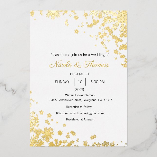 Wedding Invitation, Winter Wedding Foil Invitation (Front)