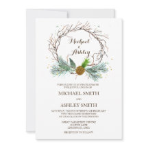 Wedding Invitation Winter Wreath with Pineapple