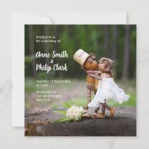 Wedding invitation with Acorn elves in love