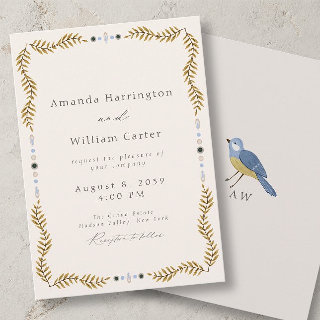 Wedding Invitation with Botanical Frame & Bird (Creator Uploaded)