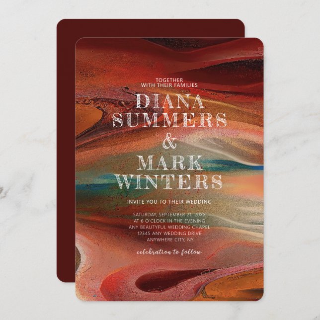 Wedding Invitation with coloured sand print (Front/Back)