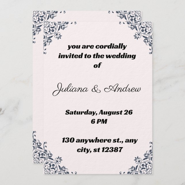 Wedding Invitation with Elegant Corner Designs (Front/Back)