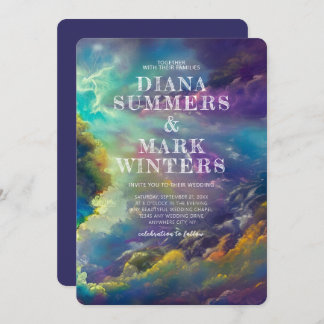 Wedding Invitation with fabulous purple clouds