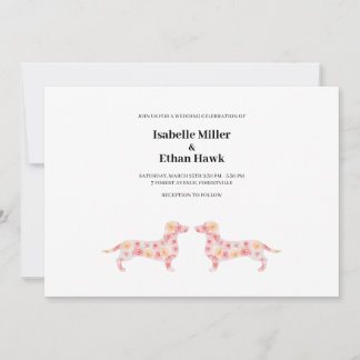 Wedding Invitation with Floral Dachshund Dog