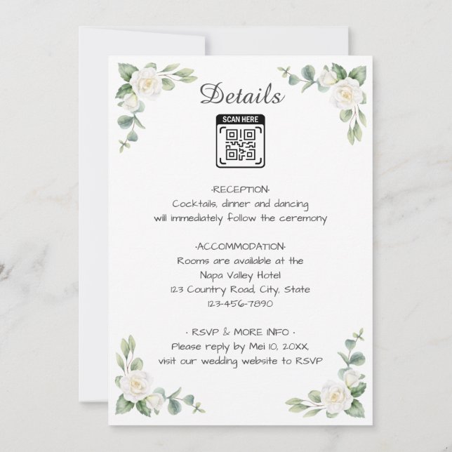 Wedding invitation with flower image 1 (Back)