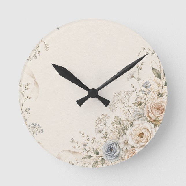 Wedding Invitation with Graceful Floral Details Round Clock (Front)