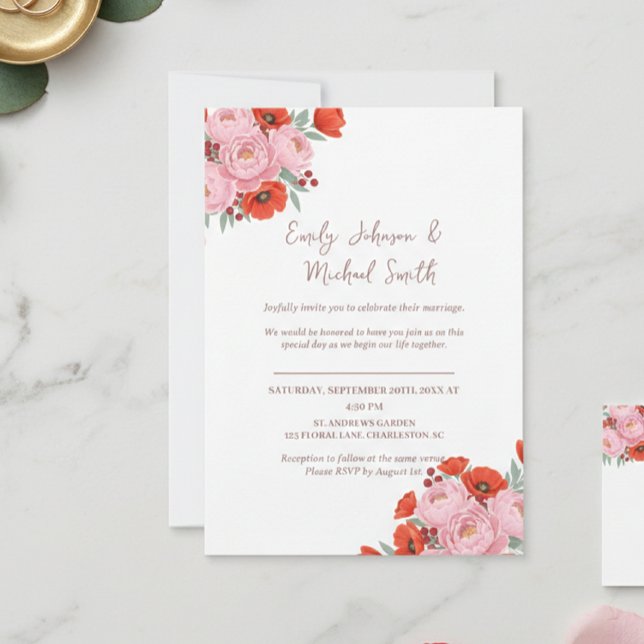 Wedding Invitation with Peonies and Poppies (Creator Uploaded)