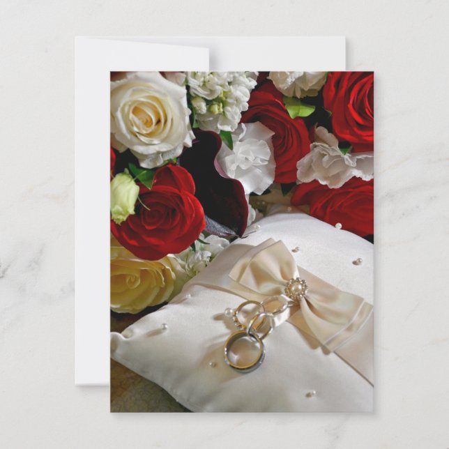 Wedding invitation with roses and rings on front (Front)