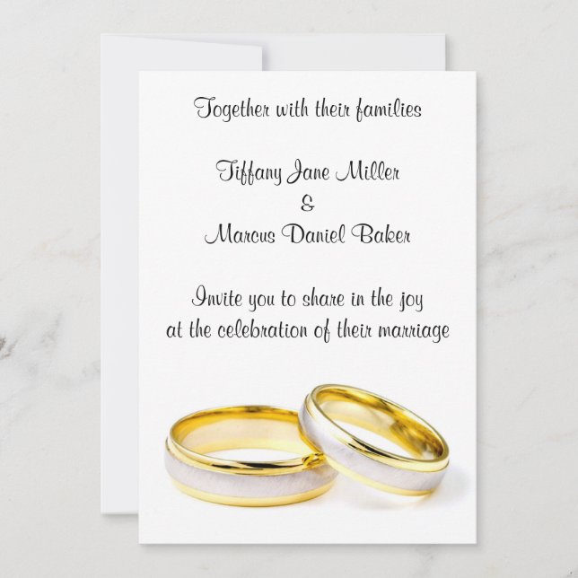 Wedding Invitation with wedding rings custom text (Front)