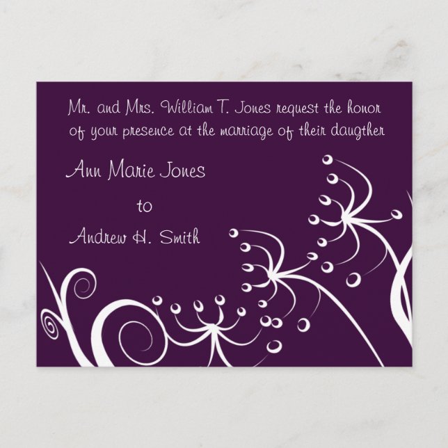 Wedding Invitation with White Wild Flowers Postcard (Front)