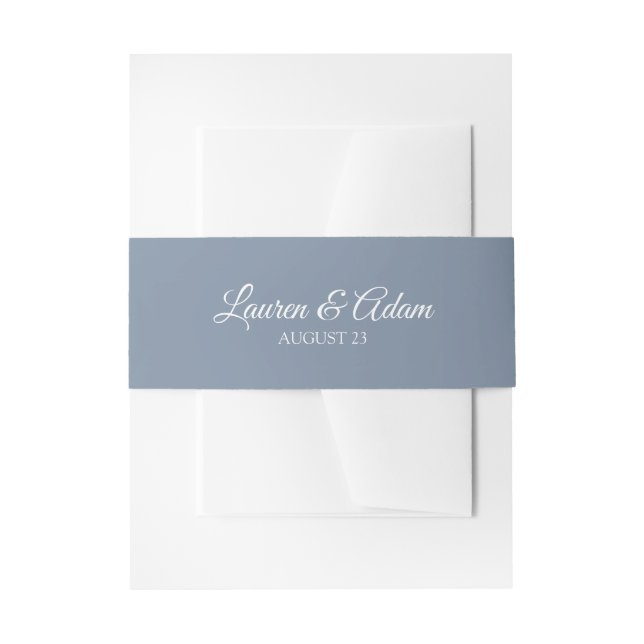 Wedding Invitation Wrap / Belly Band | Dusty Blue Invitation Belly Band (Front Example)