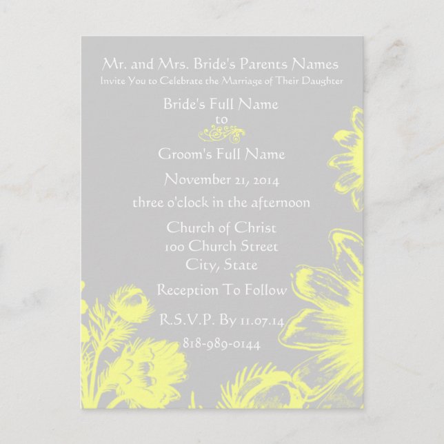 Wedding Invitation-Yellow Vintage Flowers Invitation Postcard (Front)
