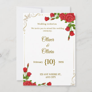 Wedding invitations adorned with red roses are in 