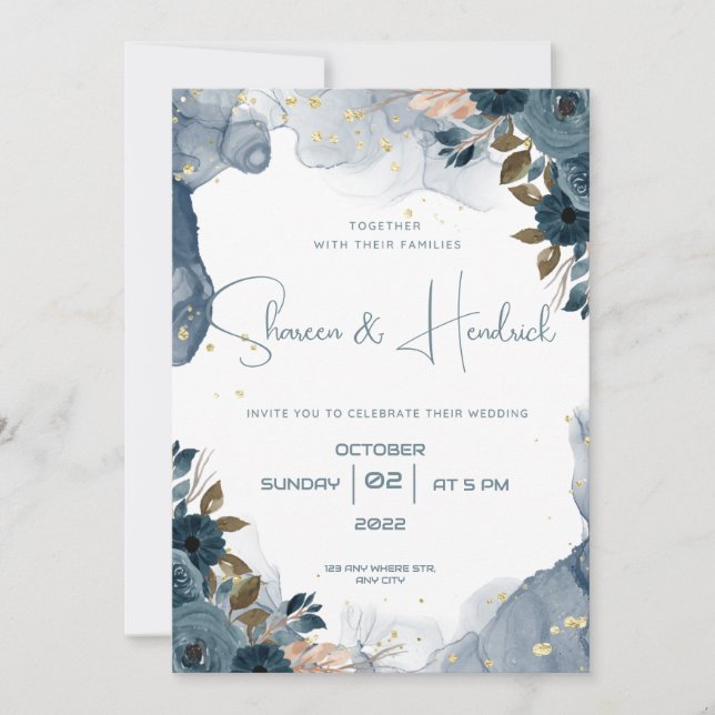 Wedding Invitations Alcohol Ink Floral Background (Front)
