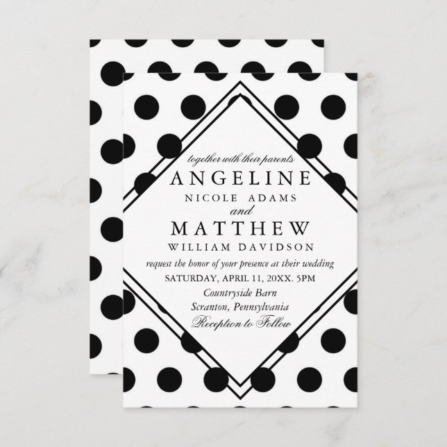 Wedding Invitations | Black Classic Polka Dot (Front/Back)