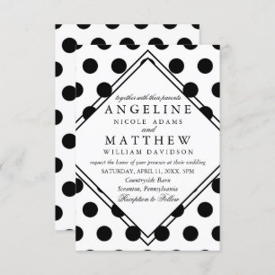 Wedding Invitations   Black Classic Polka Dot