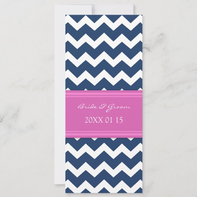 Wedding Invitations Blue Hot Pink Chevron (Front)