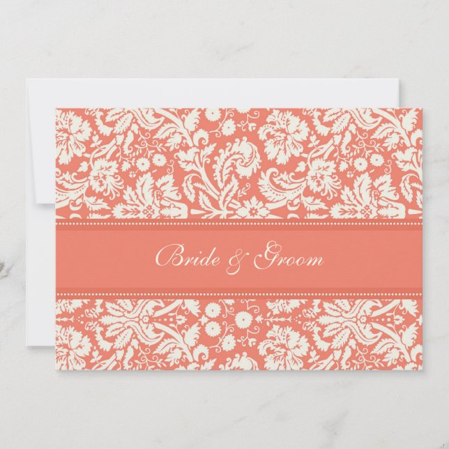 Wedding Invitations Coral Cream Damask (Front)