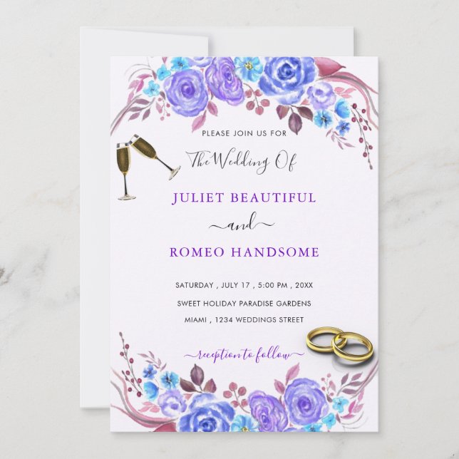 Wedding Invitations Example Champagne and Rings (Front)