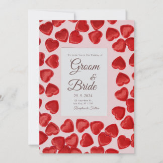 Wedding invitations full of red hearts