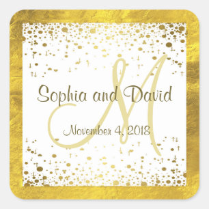 Wedding Invitations   Gold Confetti Monogram Square Sticker
