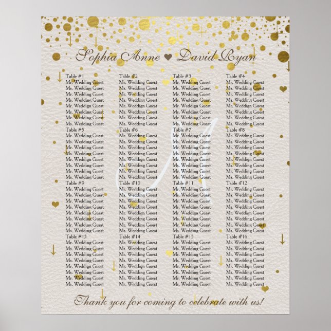 Wedding Invitations | Gold Confetti Seating Chart (Front)