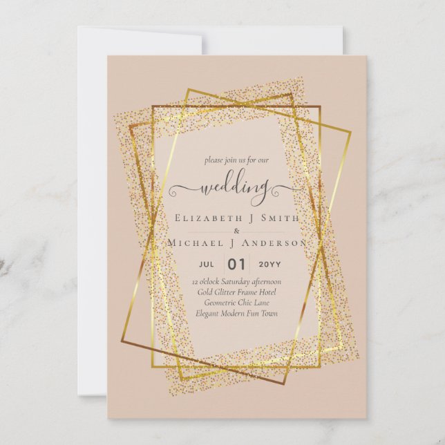 WEDDING INVITATIONS  Gold Glitter Geometric (Front)