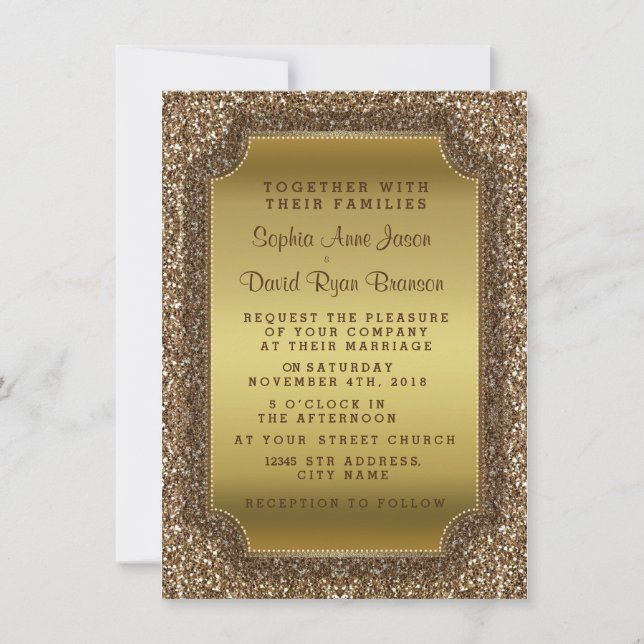 Wedding Invitations | Gold Glitter Invitation (Front)