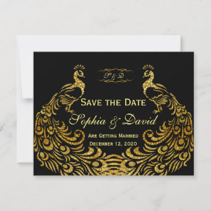 Wedding Invitations   Gold Peacock SAVE THE DATE