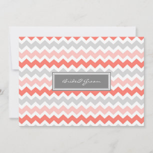 Wedding Invitations Grey Coral Chevron