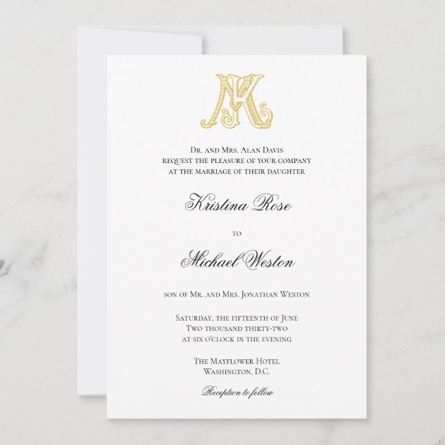 Wedding Invitations KM Monogram or MK Monogram (Front)