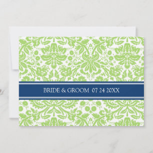 Wedding Invitations Lime Blue Damask Pattern
