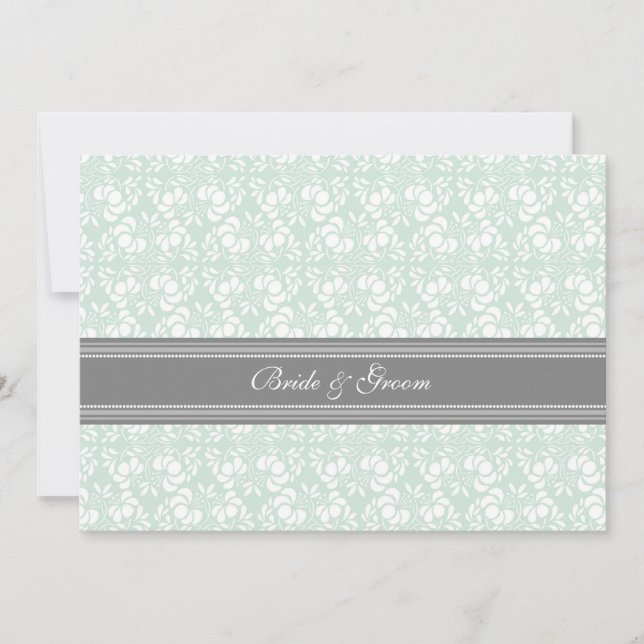 Wedding Invitations Mint Grey White Damask (Front)