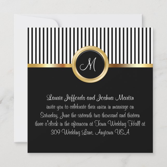 Wedding Invitations Monogram Gold Black (Front)