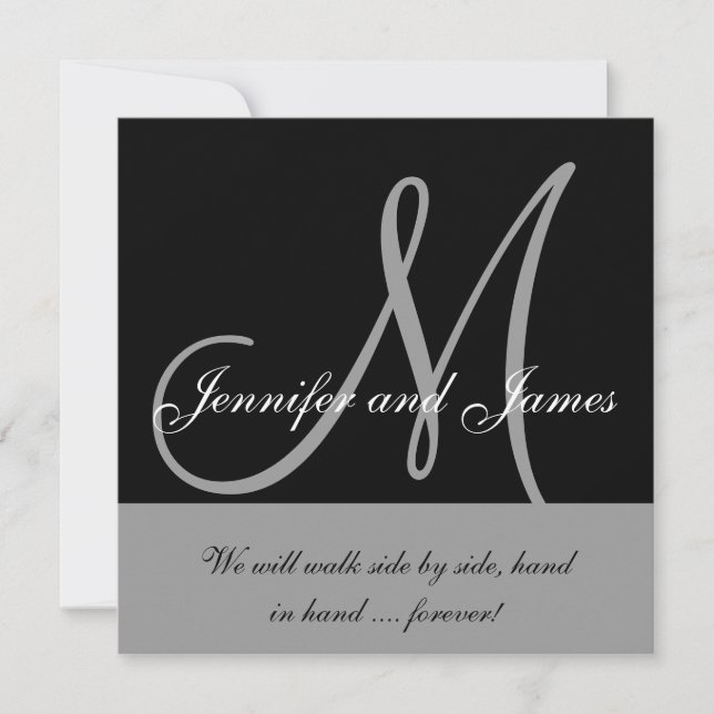 Wedding Invitations Monogram Saying Black Grey (Front)