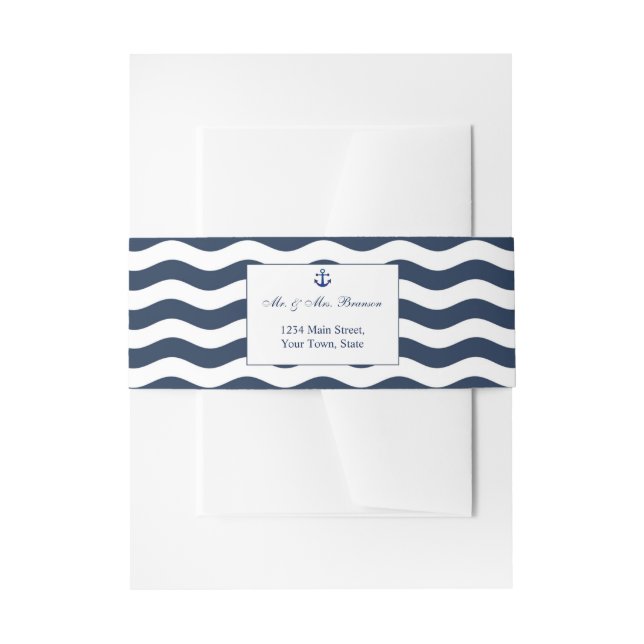 Wedding Invitations | Nautical Navy Waves Anchor Invitation Belly Band (Front Example)